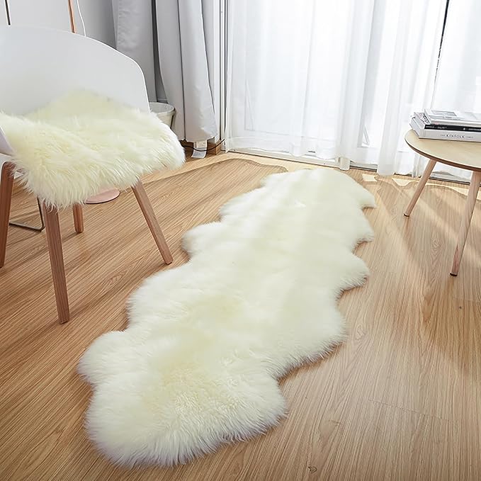 MH MYLUNE HOME Genuine Sheepskin Rug, New Zealand Luxury Sheepskin Carpet Natural, Real Sheepskin Seat/Chair Cover Soft, Sheepskin Runner for Bedroom/Living Room,2 X 6 Ivory White