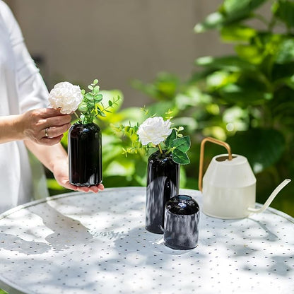 Glasseam Bud Vases for Flowers, Cute Black Vase Set of 3, Small Glass Vases for Decor, Handmade Unique Decorative Vases for Living Room Decorations, Minimalist Modern Flower Vases for Centerpieces