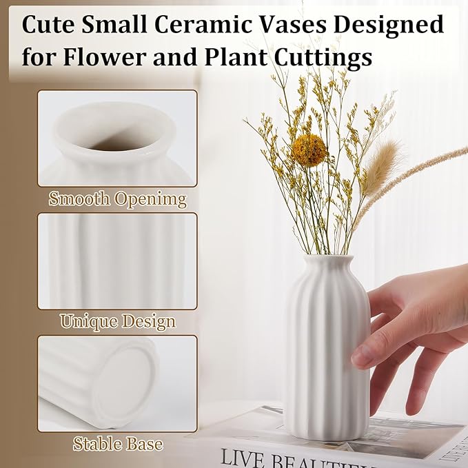 Ceramic Bud Vases, Set of 24 White Vases for Centerpieces Small VAses for Flowers Mini Ceramic Vase for Pampas Grass Vase Bulk for Wedding Table Centerpieces Decoration Boho Home Decor DIY Gift