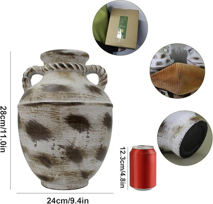 Rustic Farmhouse Vase 11 inch, Handmade Ceramic Pottery, Large Decorative Centerpiece for Living Room Dining Table Home Decor