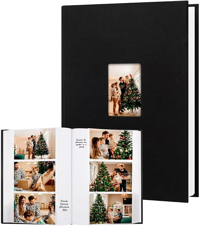 XFveiwoo Photo Album 4x6 450 Photos with Writing Space,4 x 6 Photo Book Linen Cover with Front Window, 4x6 Picture Album 450 Photos Photo Album Book for Wedding Kids Travel Family Baby Pictures, Black