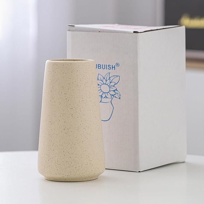 Beige Vase - Beige Ceramic Vase, 6“ Neutral vase Home Decor, Boho Off White Cream Vases for Flower, Minimalist Modern Ivory vases for Centerpieces, Room Decor, Living Room, Bedroom or Gift