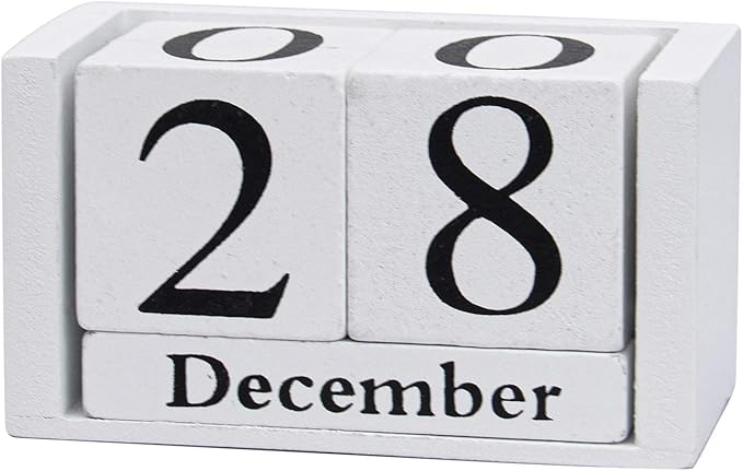 AUEAR, Wooden Block Perpetual Desk Calendar Desktop Cube Rustic Chic Number for Home Office Decoration (White, 1 Pack)