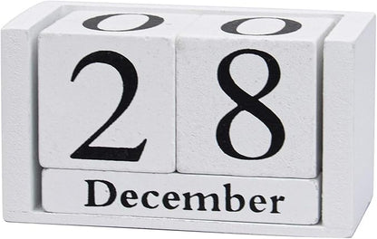 AUEAR, Wooden Block Perpetual Desk Calendar Desktop Cube Rustic Chic Number for Home Office Decoration (White, 1 Pack)