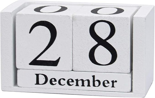 AUEAR, Wooden Block Perpetual Desk Calendar Desktop Cube Rustic Chic Number for Home Office Decoration (White, 1 Pack)