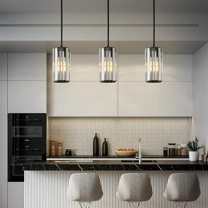 Black Pendant Lighting Modern Pendant Light Mini Crystal Chandeliers Adjustable Pendant Light Fixture for Kitchen Island Dinning Room Corridor Bedroom(Black 1-Light)