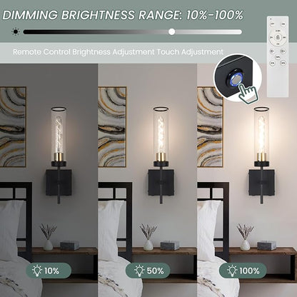 Wall Sconces,Battery Operated Wall Sconce 10400mAh Black and Gold Fast Chargin Endurance 150 Hours Infinitely Dimmable with Remote Control Wireless Wall Lights for Bedroom Living Room Hallway