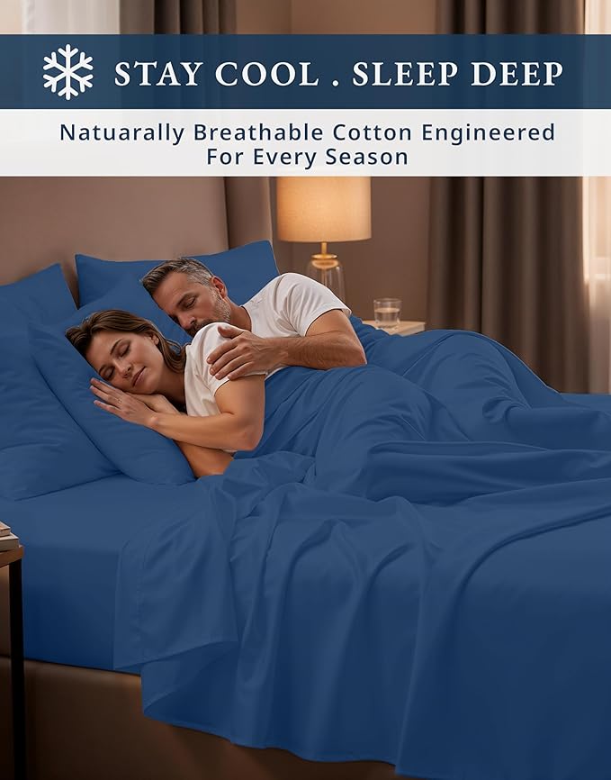 LANE LINEN 100% Egyptian Cotton King Size Deep Pocket Sheet Sets, Soft & Comfy Natural Cooling Mercerized Cotton King Size Sheets Set 15" Deep Pocket - Set Sail