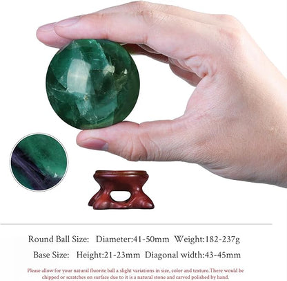 SUNYIK Natural Fluorite Ball Sphere with Resin Stand Polished Crystal Sphere Stone Figurine Decor for Home Office Tabletop, 1.6-1.9"(41-50mm)