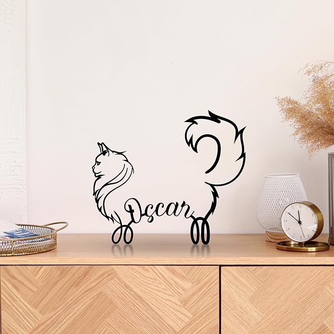 Personalized Maine Coon Cat Minimalist Metal Line Art Sculpture Customized Name Abstract Art Table Metal Sign Ornaments Wall Living Room Home Office Desk Decor Gifts for Cat Lovers