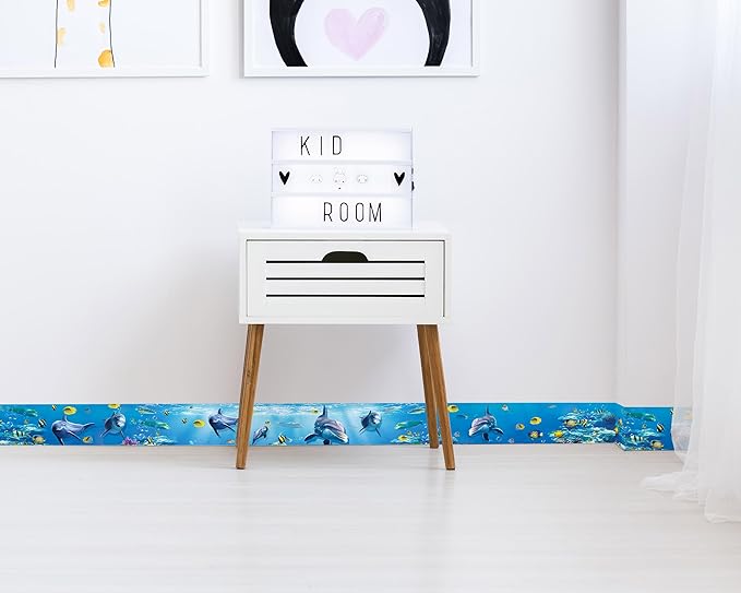 FLFK Peel and Stick Wallpaper Border Wall Decals for Kids Room - Under The Sea Fish Stickers Murals, 4" x 240" (Blue)