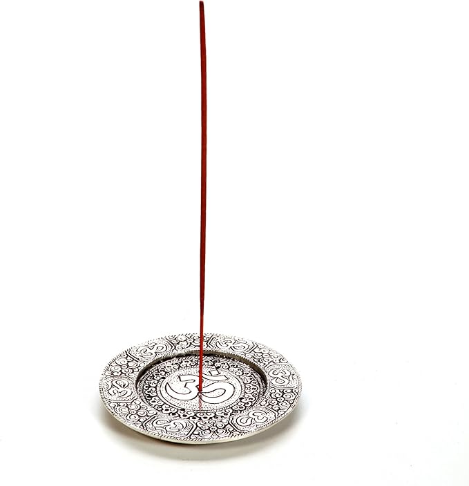 Hosley Tibetan Style Aluminum Incense Sticks Burner for Aromatherapy and Home Ambiance Aged Silver Finish 4.5" Diameter