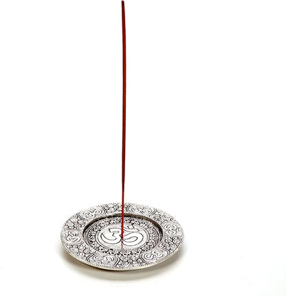 Hosley Tibetan Style Aluminum Incense Sticks Burner for Aromatherapy and Home Ambiance Aged Silver Finish 4.5" Diameter