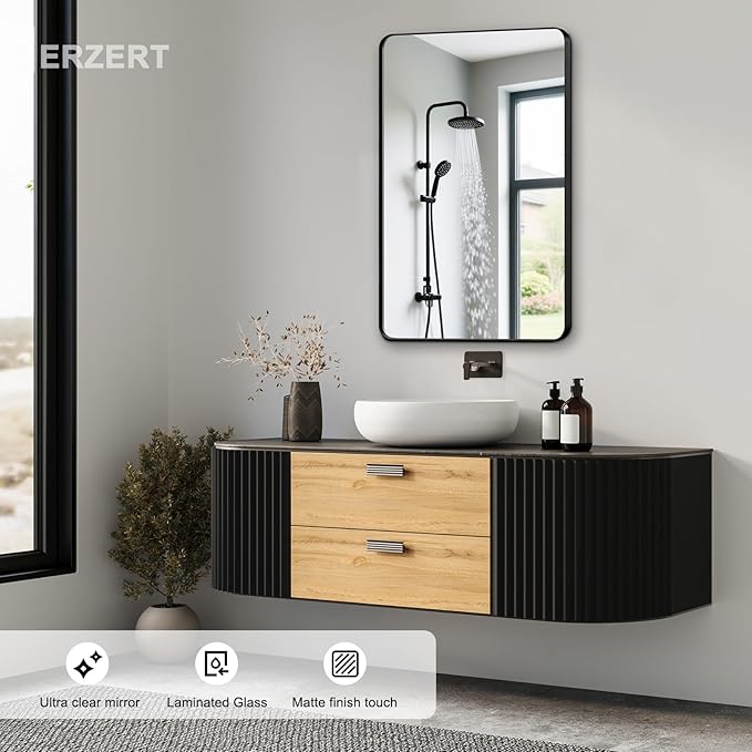 Bathroom Mirrors for Over Sink,1Pcs 24x32Inch Vanity Mirrors for Wall,Black Metal Frame Rectangle Mirrors for Bathroom Farmhouse Restroom,Hangs Horizontally or Vertically