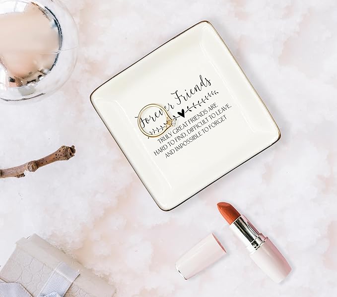 WODMIS Friendship Friend Gifts Ceramic Jewelry Tray Dish, Best Friends Forever Bff Jewelry Plate Ring Trinket Dish, Graduation Friendship Gifts For Women Friends Female Birthday Christmas