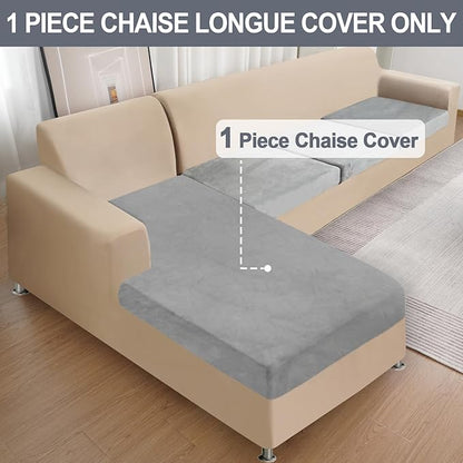 Couch Cover 1 Piece Chaise Lounge Cover Velvet Sectional Couch Cushion Covers Separate L Shape Sofa Slipcovers Furniture Protector for Dogs Pets (Chaise or Sofa 3-Seater, Light Grey)