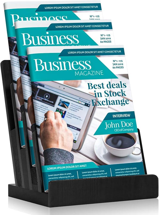 Black 8.5×11 Inch Magazine Display Stand 4-Tier For 6×9 inch Brochure Pamphlet Flyer Menu Holder Countertop Display Stand Literature Organizer For Office Home