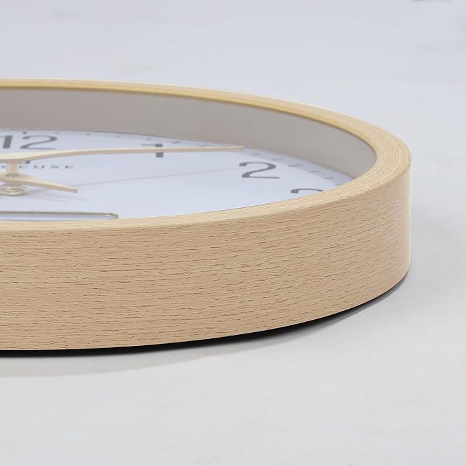 Lafocuse 12 Inch Silent Beige Wall Clock with Time Day Date Temperature, Battery Operated Wall Clock Analog and Digital with Calendar for Kitchen Living Room Home Décor