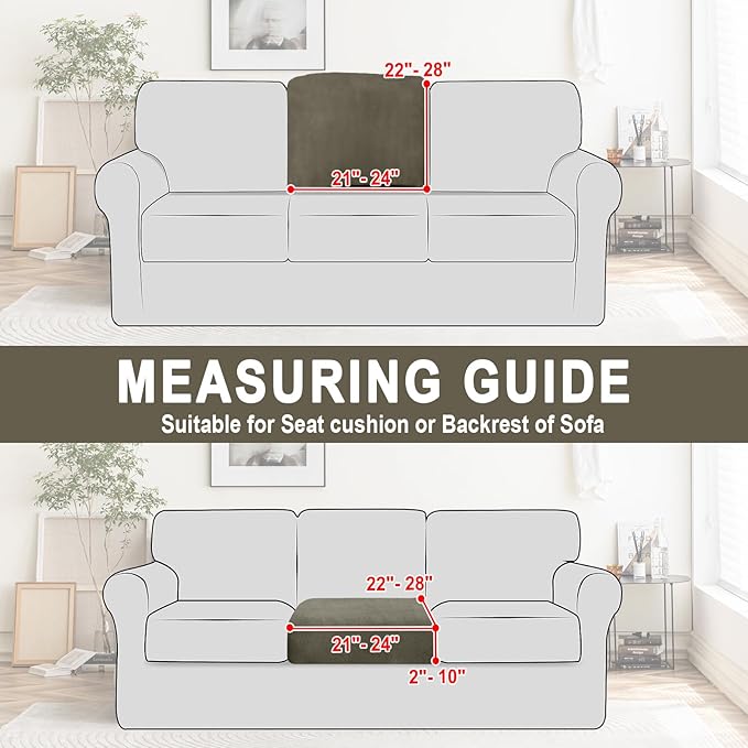 Couch Cushion Cover Velvet 1 Piece Seat Cushion Cover Stretch Armchair Cover Separate Sectional Sofa Slipcovers Furniture Protector (1-Seater or Sofa Backrest, Olive Green)