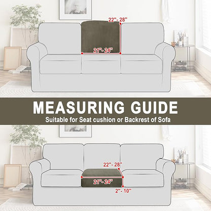 Couch Cushion Cover Velvet 1 Piece Seat Cushion Cover Stretch Armchair Cover Separate Sectional Sofa Slipcovers Furniture Protector (1-Seater or Sofa Backrest, Olive Green)