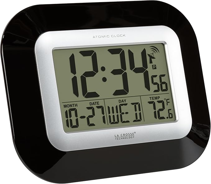 La Crosse Technology Atomic Wall/Table Clock, 7.2-inch H x 8.95-inch W x 1.2-inch D (WT-8005U-B)