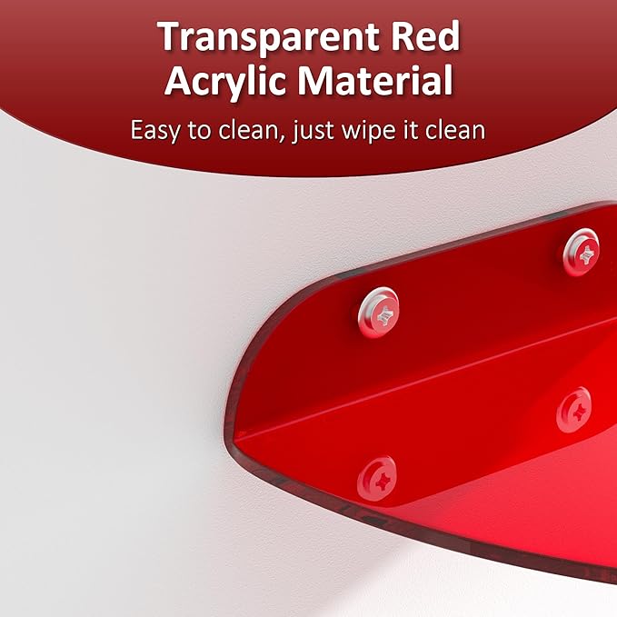 Sezanrpt 7x7 Inch Corner Shelf Wall Mount Set of 2, Red Acrylic Corner Floating Shelves, Corner Wall Organizer Shelf for Bathroom, Kitchen, Bedroom, Living Room, Dining Room, Office