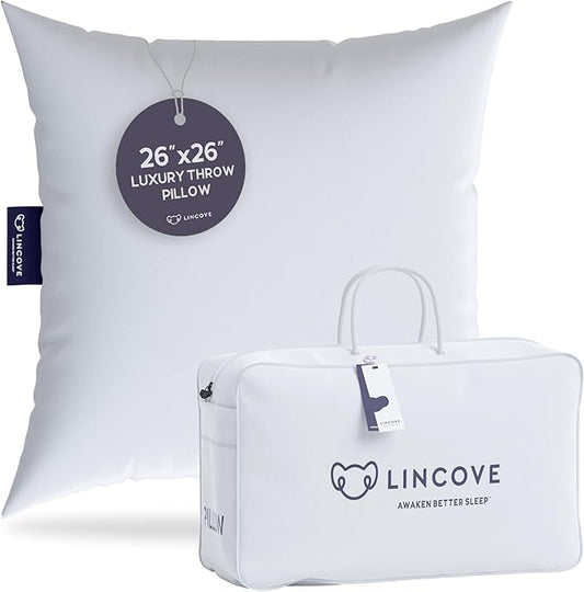 Lincove Euro Throw Pillow Insert Square 26"x26" Pillow – Made in Canada, 100% Cotton Shell, Down Alternative Filling, Vegan-Friendly, Hypoallergenic - Decorative Couch Pillows, 1 Pack