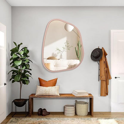 Irregular Wall Mirror 26"x18", Asymmetrical Large Bathroom Mirror Wood Framed Modern Artistic Decorative Vanity Mirrors for Bedroom Living Room Entryway Hallway