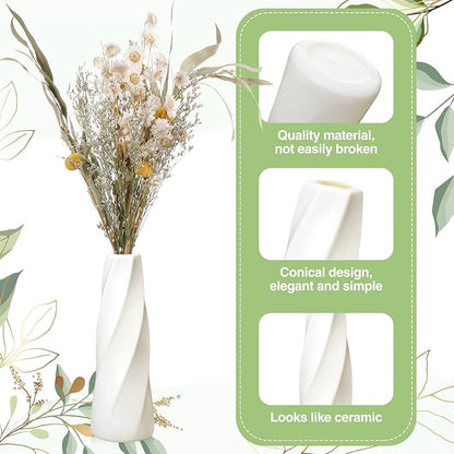 10 Pack Composite Plastic Flower Vases Bulk White Small Boho Floral Vases for Dried Flower Bouquet Pampas Grass Centerpieces Fall Wedding Party Living Room Decor(Retro)