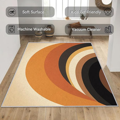 Abstract Rugs for Living Room 8x10 - Abstract Rainbow Rug, 3x4 Rug, Swirl Geometric Area Rug & Room Decor, Retro Boho Carpet & Home Decor, Washable Non Slip Anti Skid Rugs