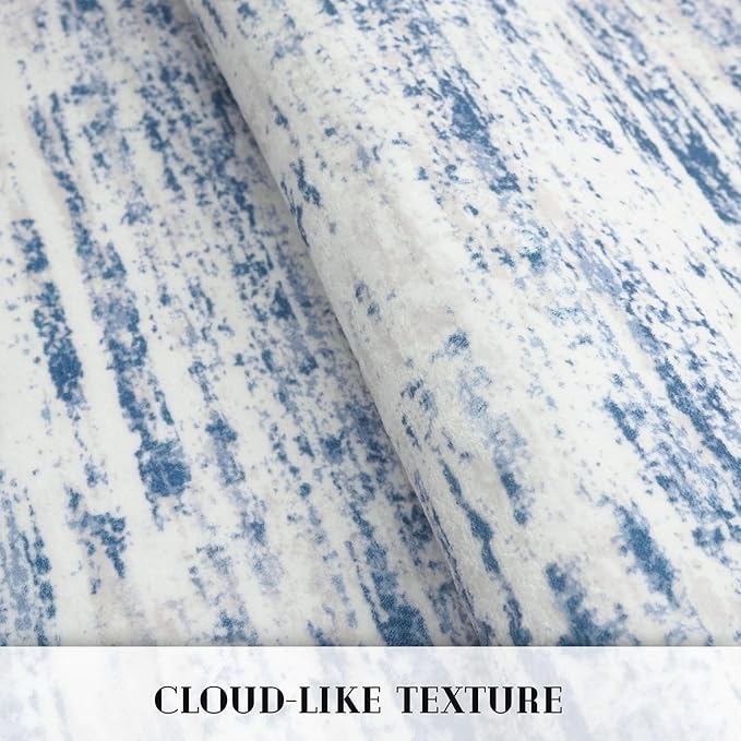 Modern Abstract Entryway Rug Indoor 2x3 Washable Rug Non-Slip Soft Small Area Rug Blue White Kitchen Mats Thin Print Faux Wool Floor Carpet Throw Rugs for Entrance Bedroom Office Home Decor