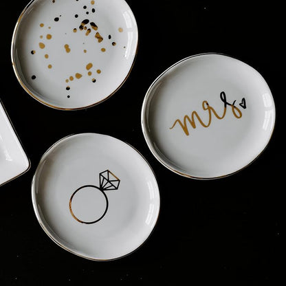 Sweet Water Decor Ring Dish Engagement - Ceramic Wedding Ring Dish for Bridal Shower - Ring Dishes for Women with White & Gold Speckled Decorative - Elegant Ring Dish Holder & Jewelry Organizer