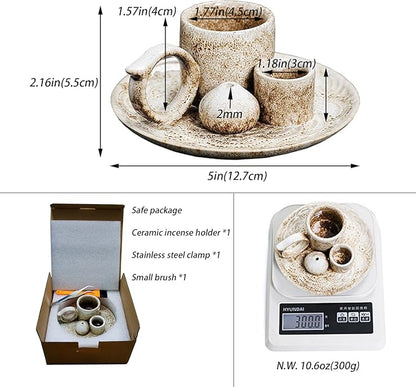 4 in 1 Ceramic Incense Burner Holder with Handle for Burning Sage, Palo Santo Stick, Joss Sticks, Candle in Your New House, Office, Yoga, Meditation Room