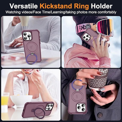 Compatible with iPhone 15 Pro Case with Invisible Magnetic O-Ring Stand Military-Grade Translucent Case for iPhone 15 Pro 6.1" [Compatible with Mag-Safe][Great Grip Feeling], Wine Red