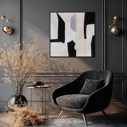 LEVERUP Black and White Square Geometric Pattern Wall Artwork Modern Painting Posters Abstract Wall Decor for Dining Room Bedroom Kitchen 32×32 Inchs