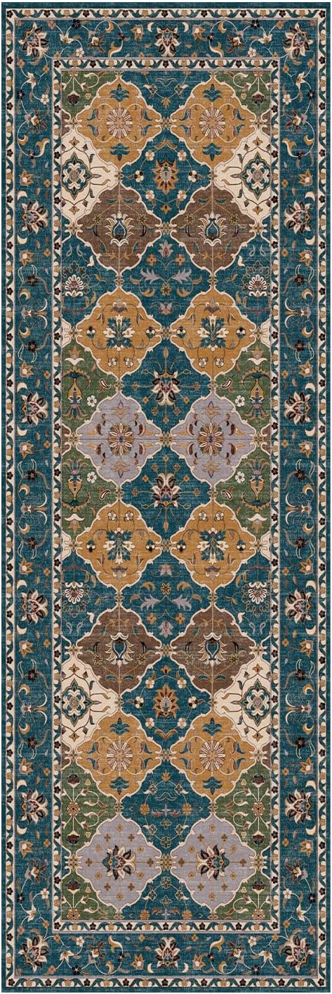 Lessymo Washable Hallway Runner Rug 2x6, Moroccan Faux Wool Runner Rugs Non Slip for Kitchen Entryway Laundry Room Bedroom, Low Pile Multicolor Oriental Rug, Kid & Pet Friendly, Olive Green and Gold