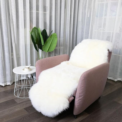 Genuine Sheepskin Rug New Zealand Luxury Lambskin Rug, Natural Fluffy Sheepskin Throw for Bedroom Living Room Children's Room - Premium Area Rug Chair Cover (2×6 Feet, Cream White)