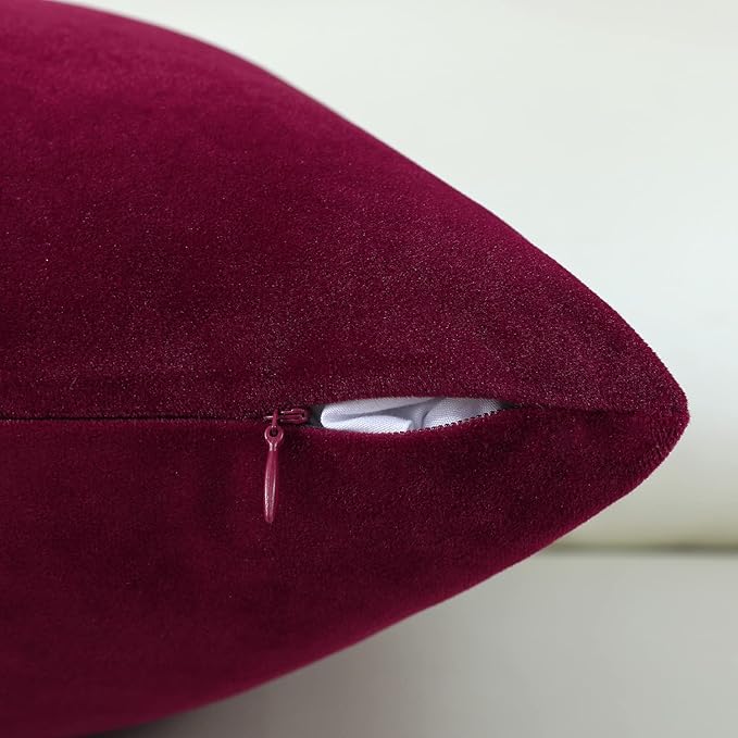 Jeneoo Set of 2 Comfy Soft Thick Velvet Throw Pillow Covers for Sofa Couch Decorative Solid Square Cushion Cases for Bedroom Car (16 x 16 Inches, Burgundy Red)