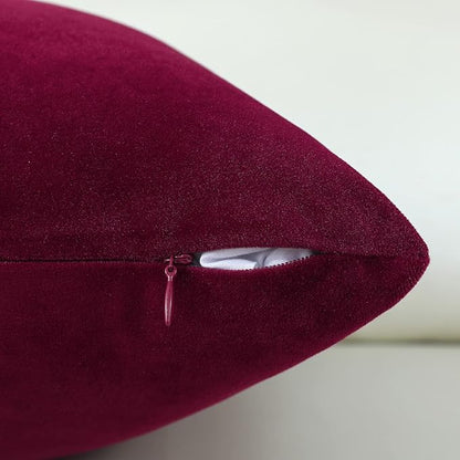 Jeneoo Set of 2 Comfy Soft Thick Velvet Lumbar Throw Pillow Covers for Sofa Couch Decorative Christmas Solid Rectangle Cushion Cases for Bedroom Car (12 x 20 Inches, Burgundy Red)
