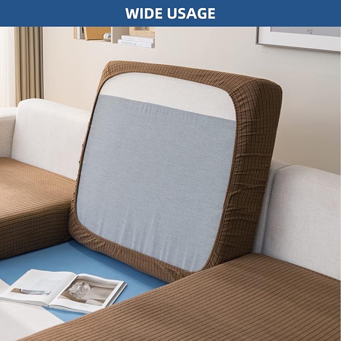 Eismodra Couch Cushion Covers Magic Stretch Sofa Slipcover for 3 Cushion Couch Dogs Pet L Shape 2 Seat Replacement Furniture Protector,Light Brown Length 37-53 inches(Only 1 Piece)