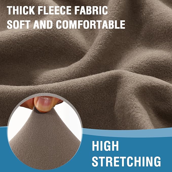 H.VERSAILTEX Fleece Sofa Cover 2 Piece Chair Covers Armchair Super Stretch Slip Covers for Modern Bedroom Armchairs Thick Soft Accent Chair Cover(Seat Cushion Cover Plus Back Cushion Cover,Taupe)
