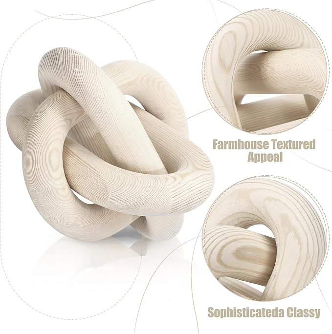 3 Pack Wooden Knot Decorations 3 Color Set Coordinated Boho Nautical Home Decor for Shelf, Wall, Tabletop, Sizes 3.94", 4.72", 5.91" (Nature)