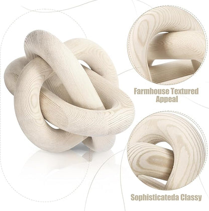 3 Pack Wooden Knot Decorations 3 Color Set Coordinated Boho Nautical Home Decor for Shelf, Wall, Tabletop, Sizes 3.94", 4.72", 5.91" (Nature)