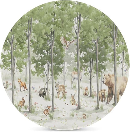 Round-4PCS Forest Drink Coasters, Round Modern Ceramic Absorbent Coasters, Cartoon Forest Nature Animal Bear, Deer, Fox, Rabbit Style Decor Desk Coffee Table Coaster for Beverage Cup Tea Coasters