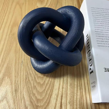 Wood Knot Decor - Coffee Table Chain Link Decor, Hand Carved Boho Rustic Modern Shabby Chic Style, Navy Blue
