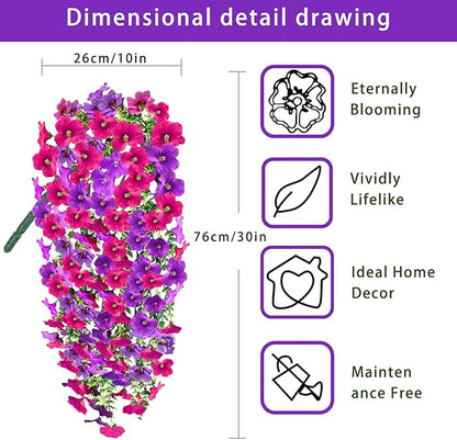 Artificial Fake Hanging Flowers Plants for Outdoor Fall Decoration, 4PCS UV Resistant Look Real Trailing Vines for Outside Home Planter Porch Patio Mums Autumn Decor (Purple&Pink Rose)