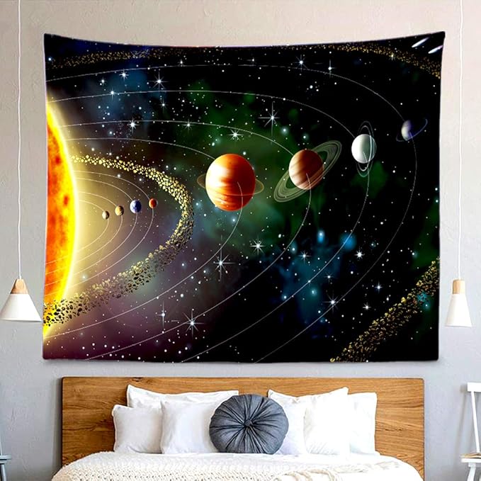 Solar System Planet Tapestry Cosmic Universe Space Stars Wall Hanging Decor Indian Mandala Bohemian Hippie Trippy Large Tapestry for Bedroom Living Room Dorm(80x60 Inch)