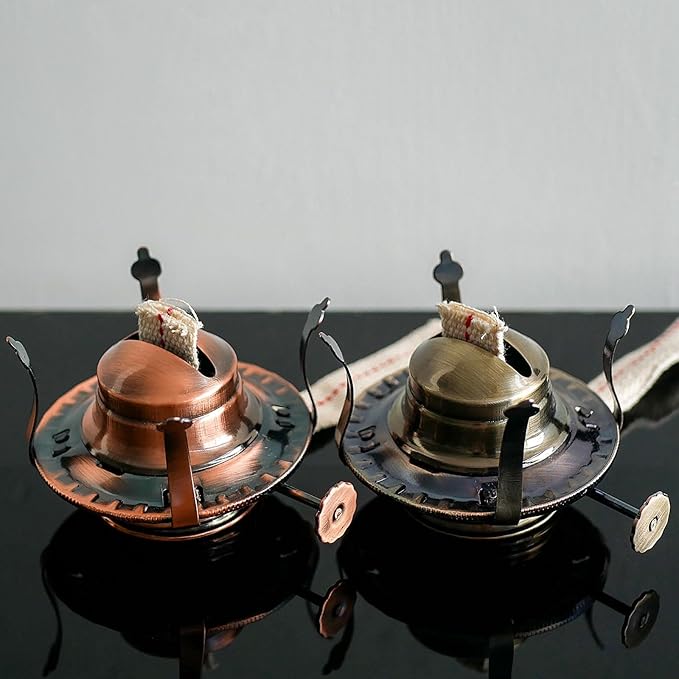 Oil Lamp Burner #2 Size Bronzy Plated Burner for Antique Lamps Oil Lamp Replacement Kerosene Lamps Parts with Reduction Collar and Cotton Lamp Wick Fits Holds a 3 Inch Base Chimney