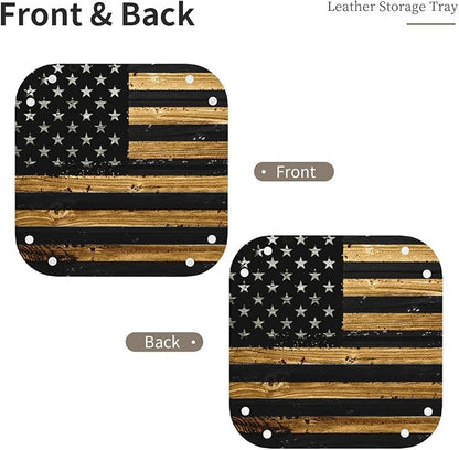 Valet Tray for Men Husband Boyfriend Boys – Catchall Bedside Vanity Tray, Nightstand Caddy Leather Holder for Keys, Phone, Wallet, Coins, Trinkets & Jewelry Wood American Flag 023