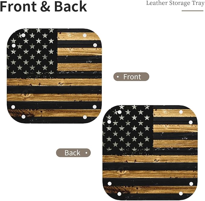 Valet Tray Gifts for Men Husband Boyfriend Boys – Catchall Bedside Vanity Tray, Nightstand Caddy Leather Holder for Keys, Wallet, Coins, Trinkets & Jewelry Wood American Flag 023